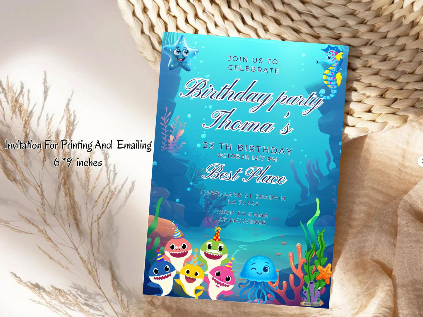 Underwater Theme Birthday Invitation - Ocean Party Kids Birthday Invite
