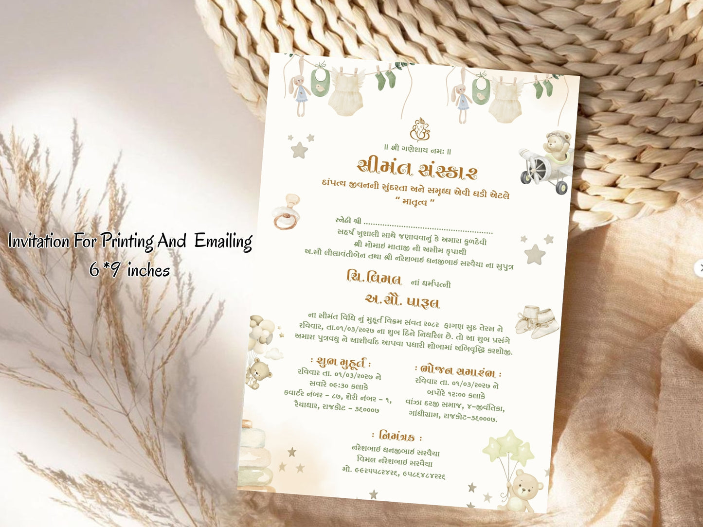 Elegant Baby Shower Invitation Card Template | Modern Minimal Baby Shower Invite | Editable Printable Digital Download