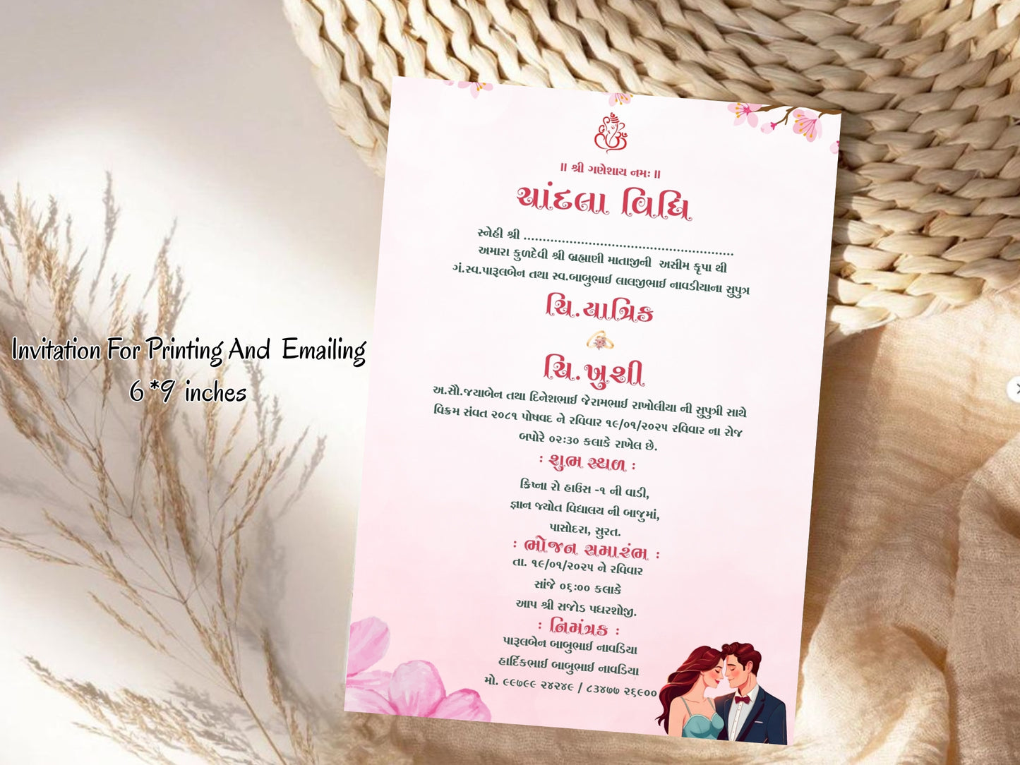 Minimal Floral Theme Chandla Vidhi Card – Elegant Invitation