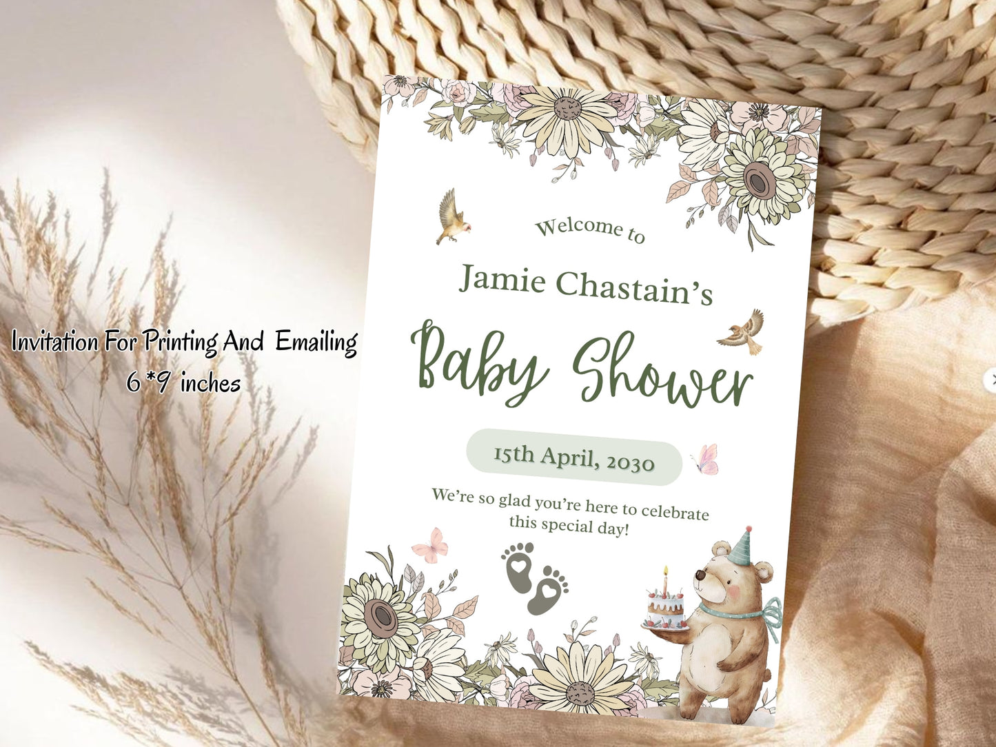 Floral Invitation Template | Elegant Editable Flower Theme Invite | Instant Download Printable Card