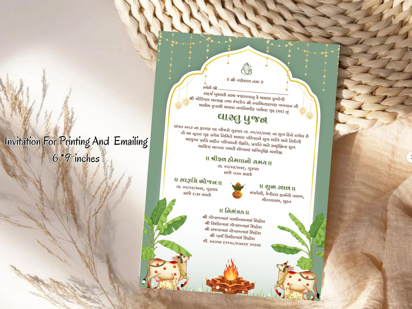 Royal Theme Vastu Pujan Invitation Card | Luxury Griha Pravesh Digital Invite