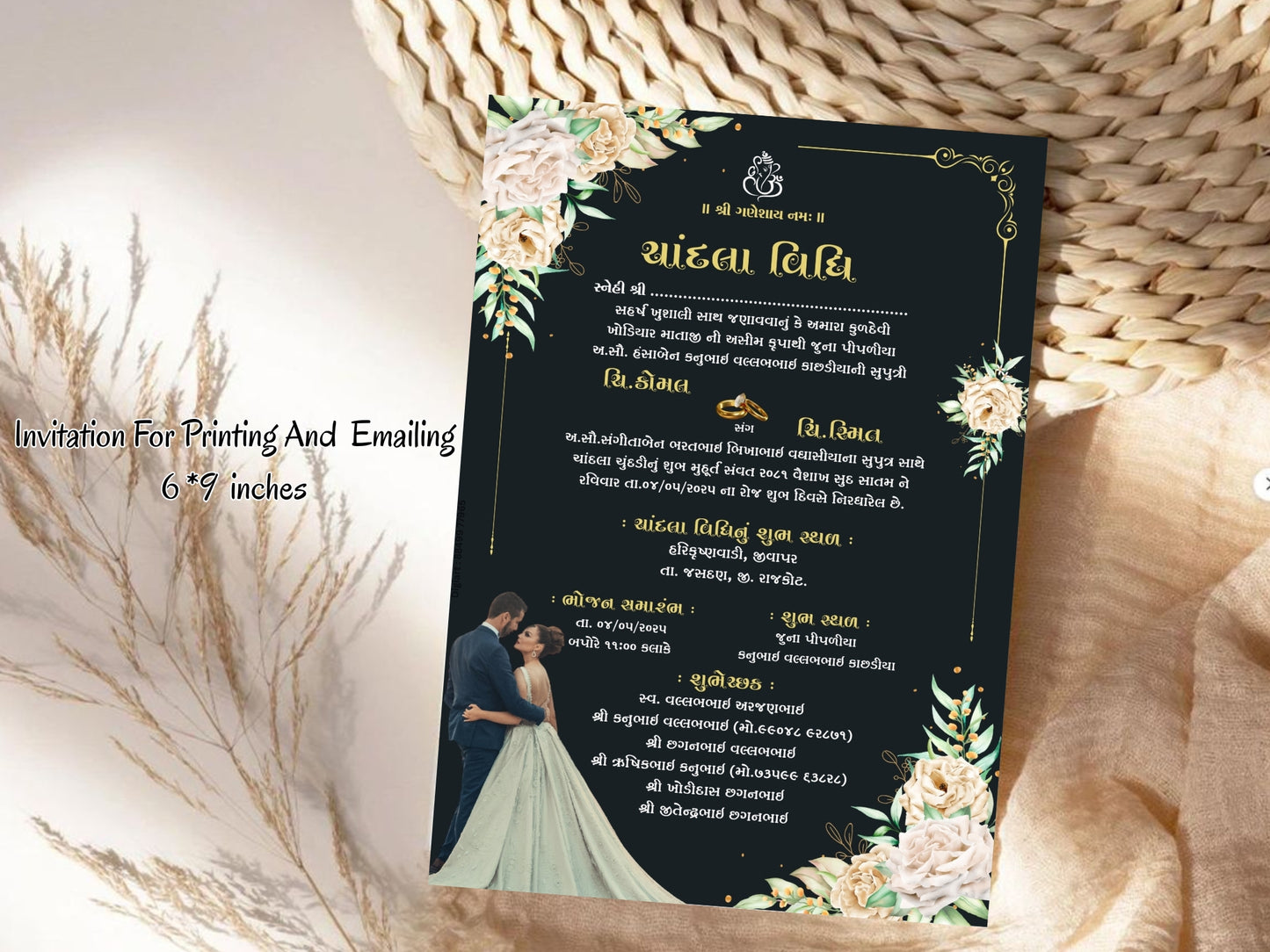 Dark Floral Theme Chandla Vidhi Card Design in English | Elegant & Premium Wedding Invitation