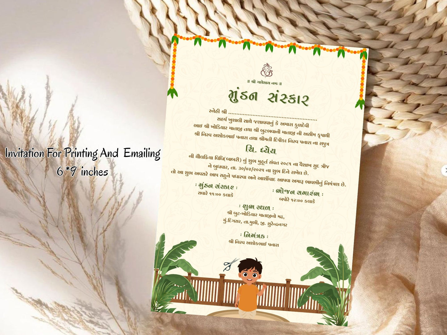 Elegant Theme Mundan Sanskar Invitation Card | Hindu Baby Ceremony Digital Invite