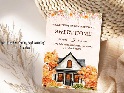 Floral Housewarming Card – Elegant New Home Invitation – Printable Template