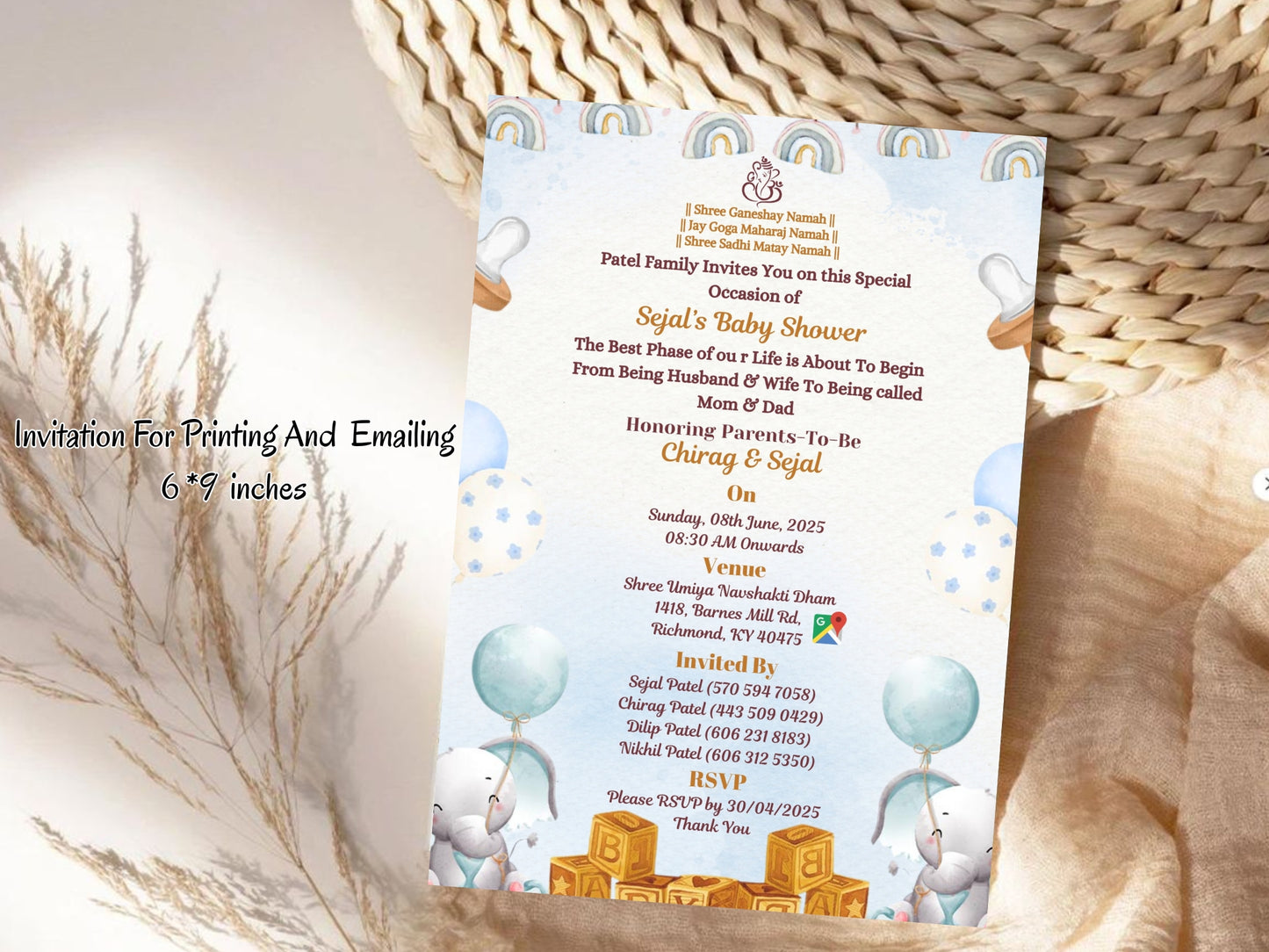 Watercolor Theme Baby Shower Invitation Card Design | Artistic & Elegant
