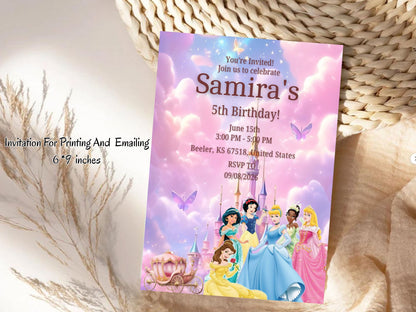 Cinderella Theme Birthday Invitation Card – Magical Princess Party Invite