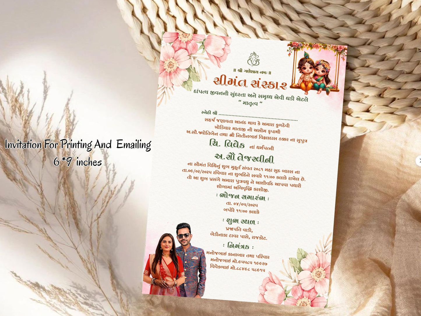 Krishna Floral Baby Shower Invitation Card | Hindu God Krishna Theme Baby Shower Invite | Editable Printable Digital Download