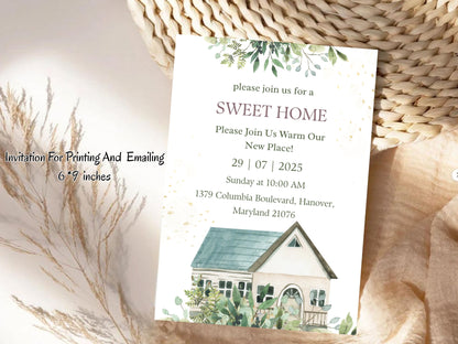Elegant Floral Housewarming Card – Sophisticated New Home Invitation – Printable Template