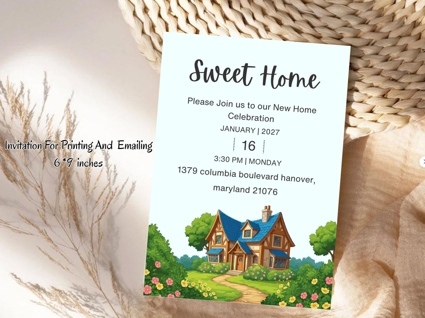 Nature Theme Housewarming Card – Botanical New Home Invitation – Printable Template