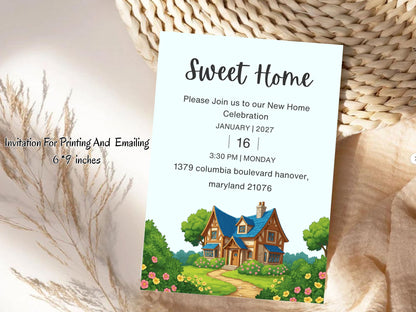 Nature Theme Housewarming Card – Botanical New Home Invitation – Printable Template