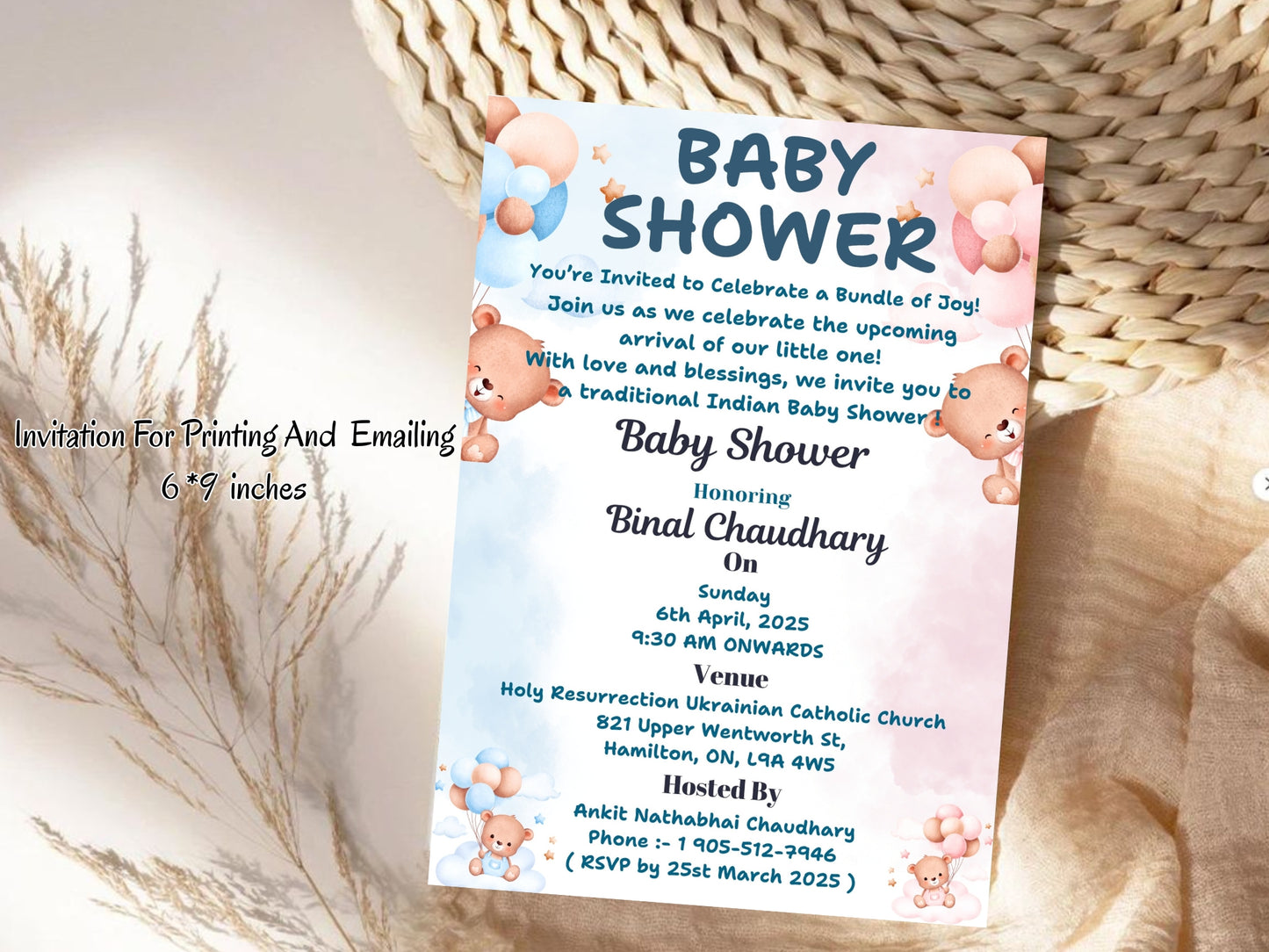 Baby Bear Theme Baby Shower Invitation – Cute Teddy Bear Baby Shower Card – Printable Template