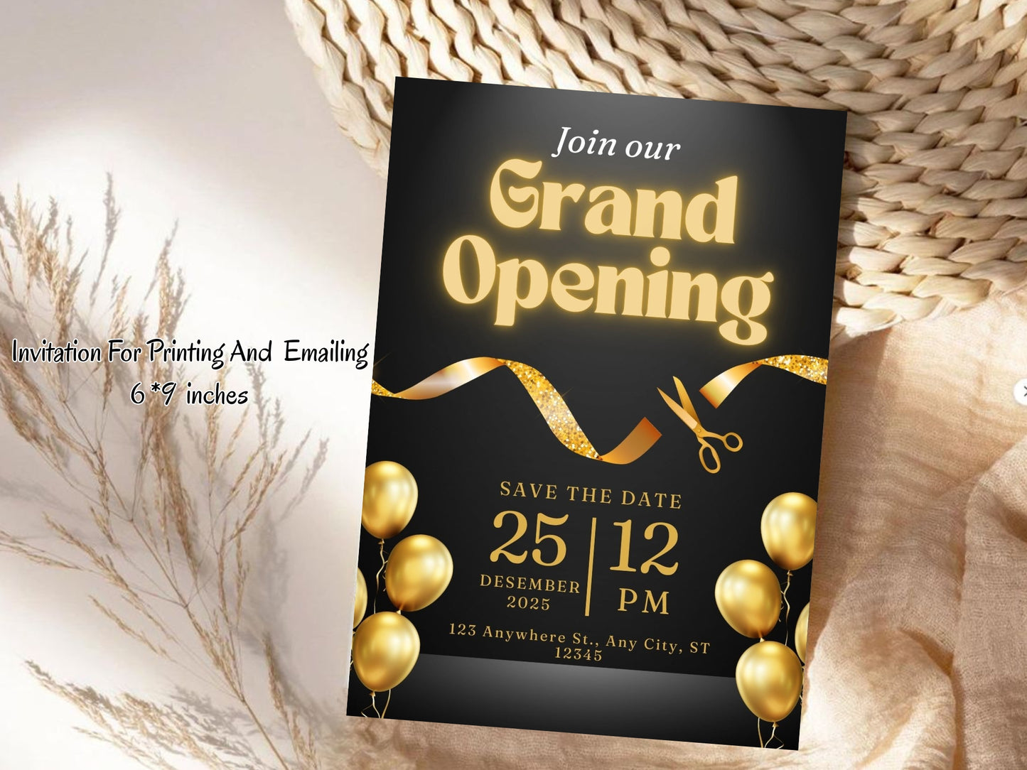 Dark Elegant Grand Opening Card Template | Luxury Black Modern Business Launch Invitation | Printable & Editable Design