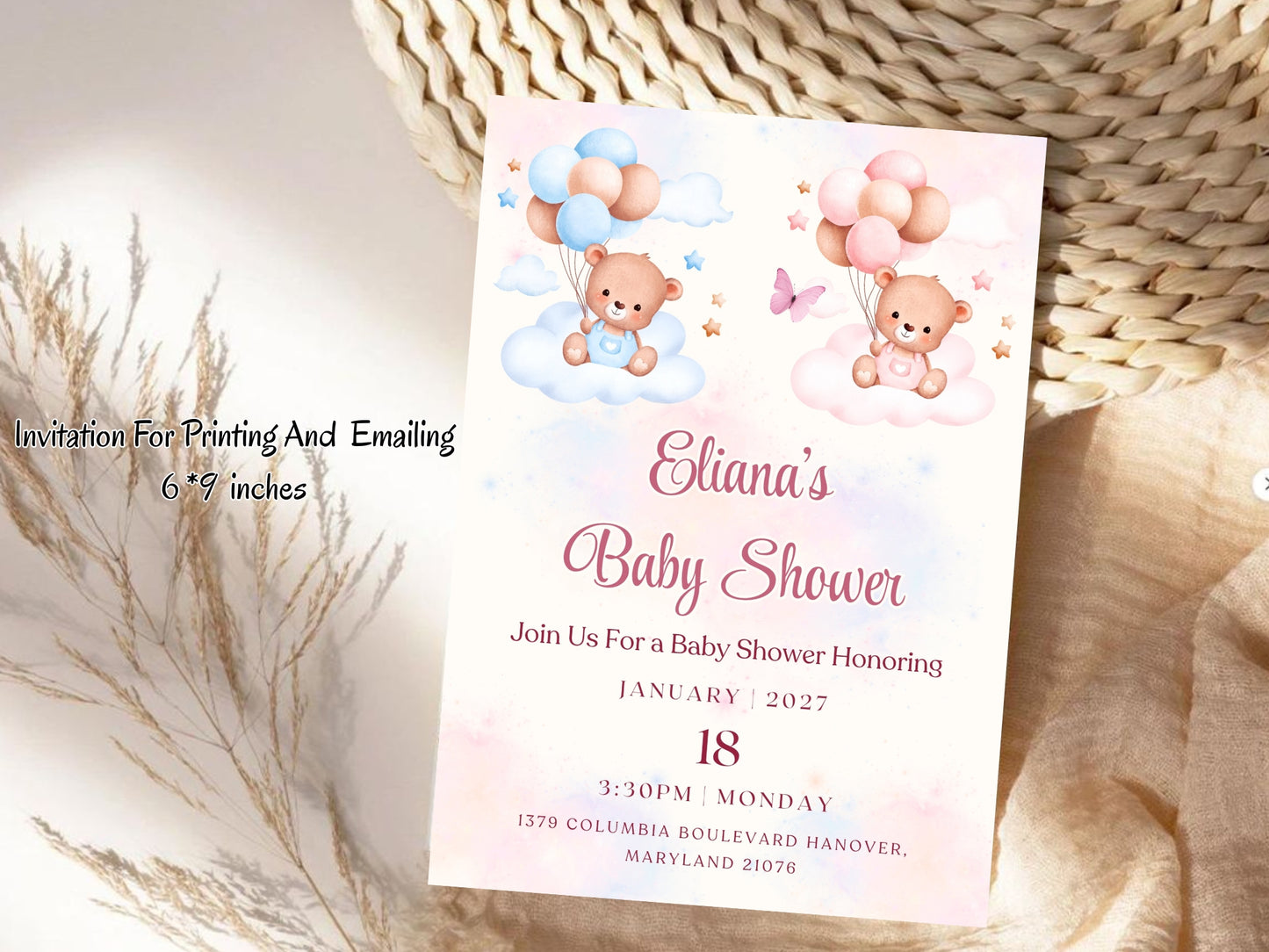 Cute Elegant Baby Shower Invitation – Soft Minimal Baby Shower Card – Printable Template