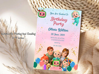 Shop rainbow cartoon theme birthday invitation cards. Editable and printable colorful kids party invite with fun rainbow cartoon design. Instant download available.