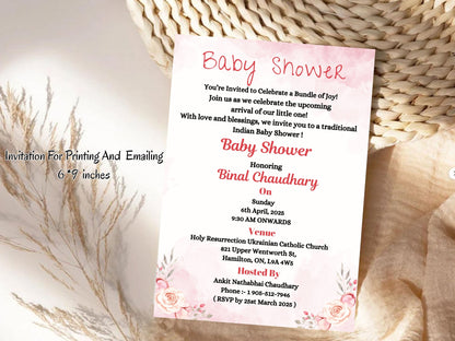 Floral Simple Baby Shower Invitation – Minimal Elegant Baby Shower Card – Printable Template