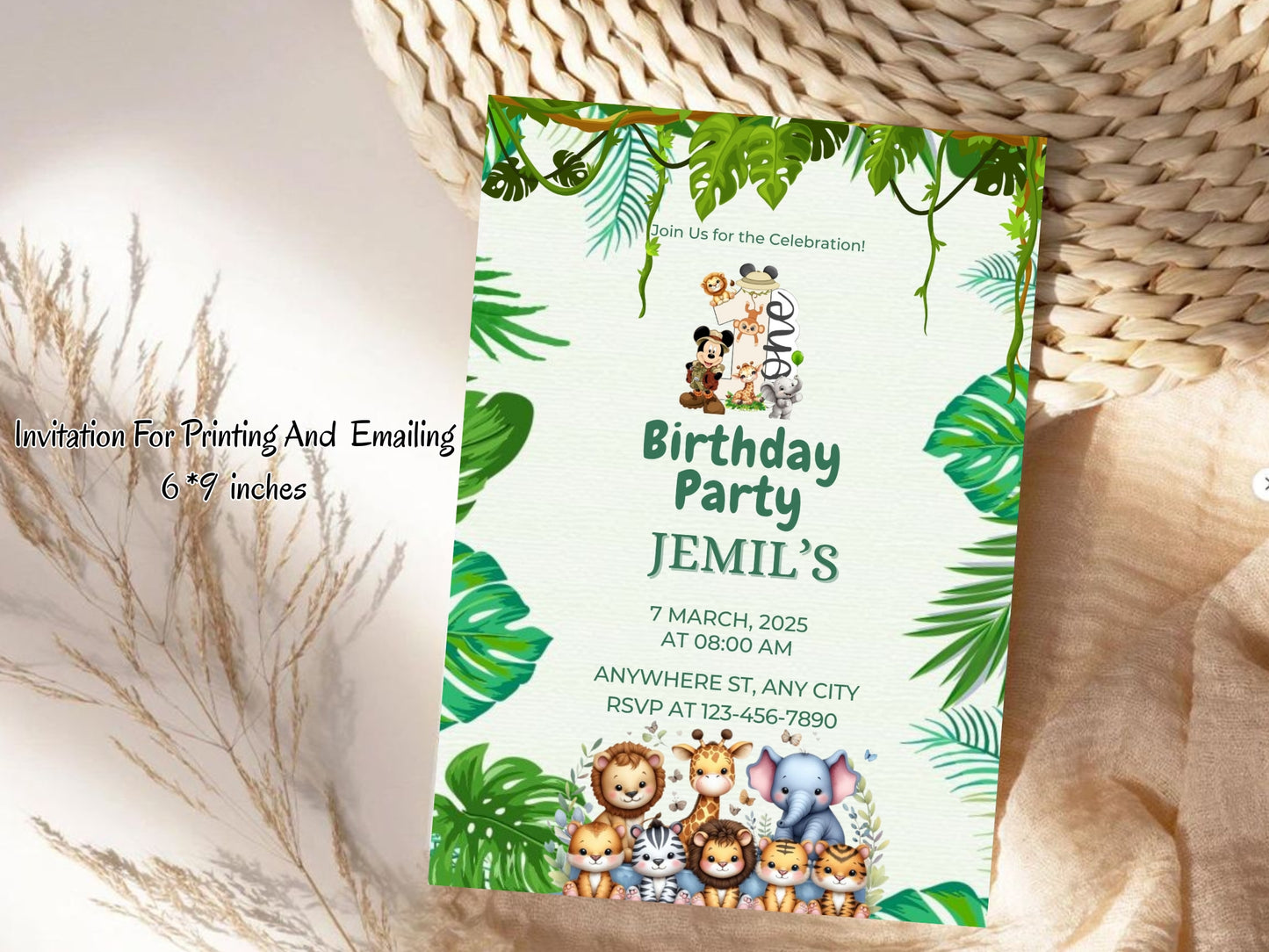 Animal Jungle Theme Birthday Invitation Card Design for Kids