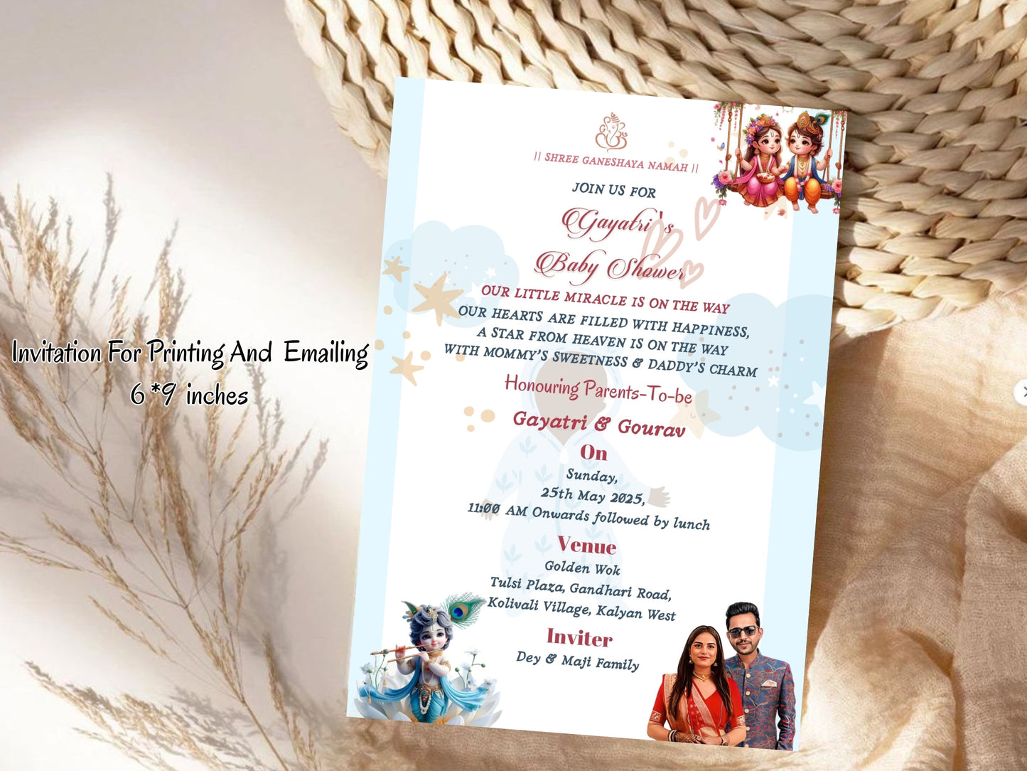Cute Krishna Theme Baby Shower Card | Traditional & Adorable Invitation