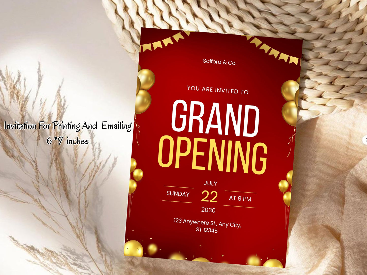 Minimal Grand Opening Card Template | Modern Simple Business Launch Invitation | Printable & Editable Design
