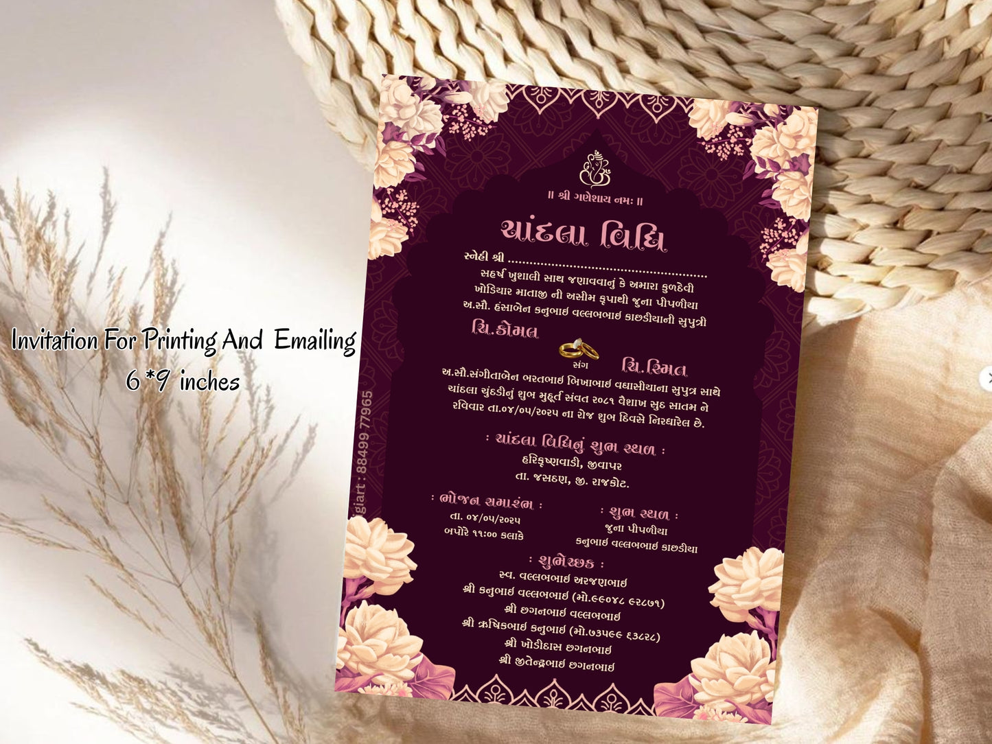 Premium Floral Theme Chandla Vidhi Card Design in English | Luxury Traditional Wedding Invitation