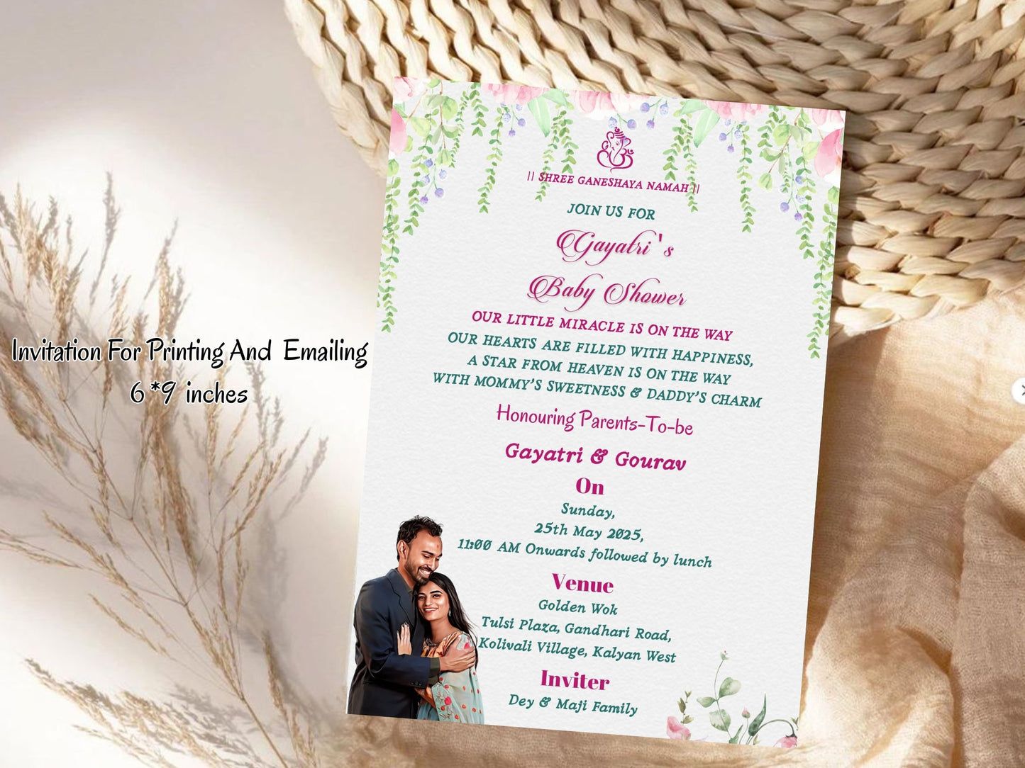 Floral Elegant Housewarming/Baby Shower Card – Sophisticated Floral Invitation – Printable Template