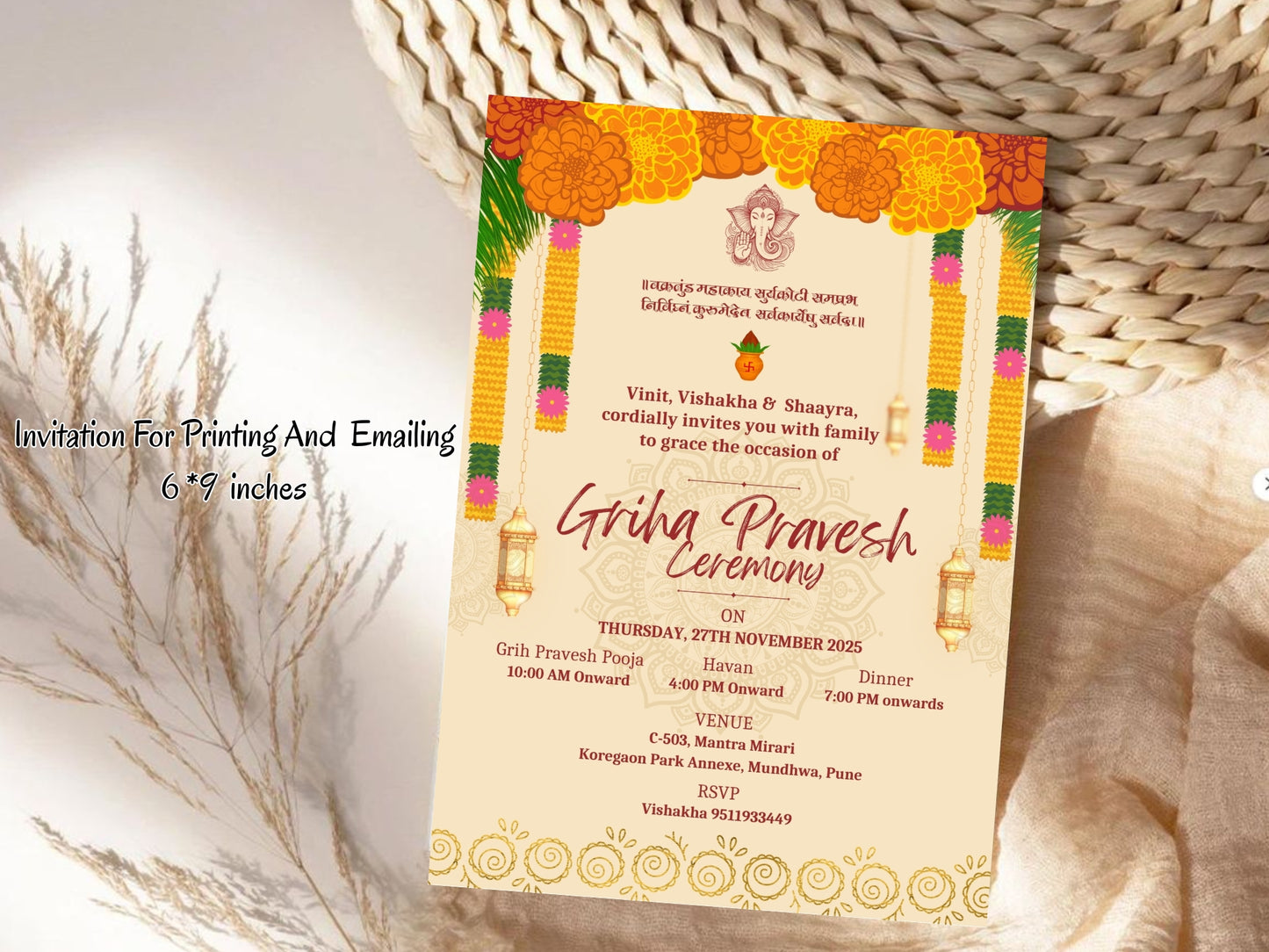Simple Elegant Vastu Pujan Card – Minimal Invitation Design