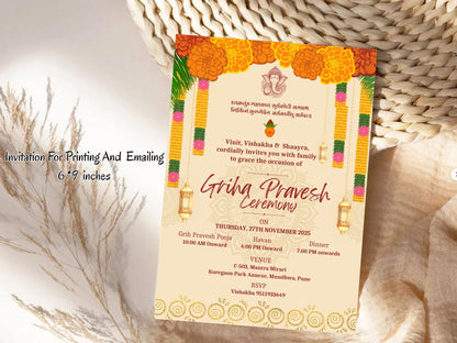 Simple Elegant Vastu Pujan Card – Minimal Invitation Design