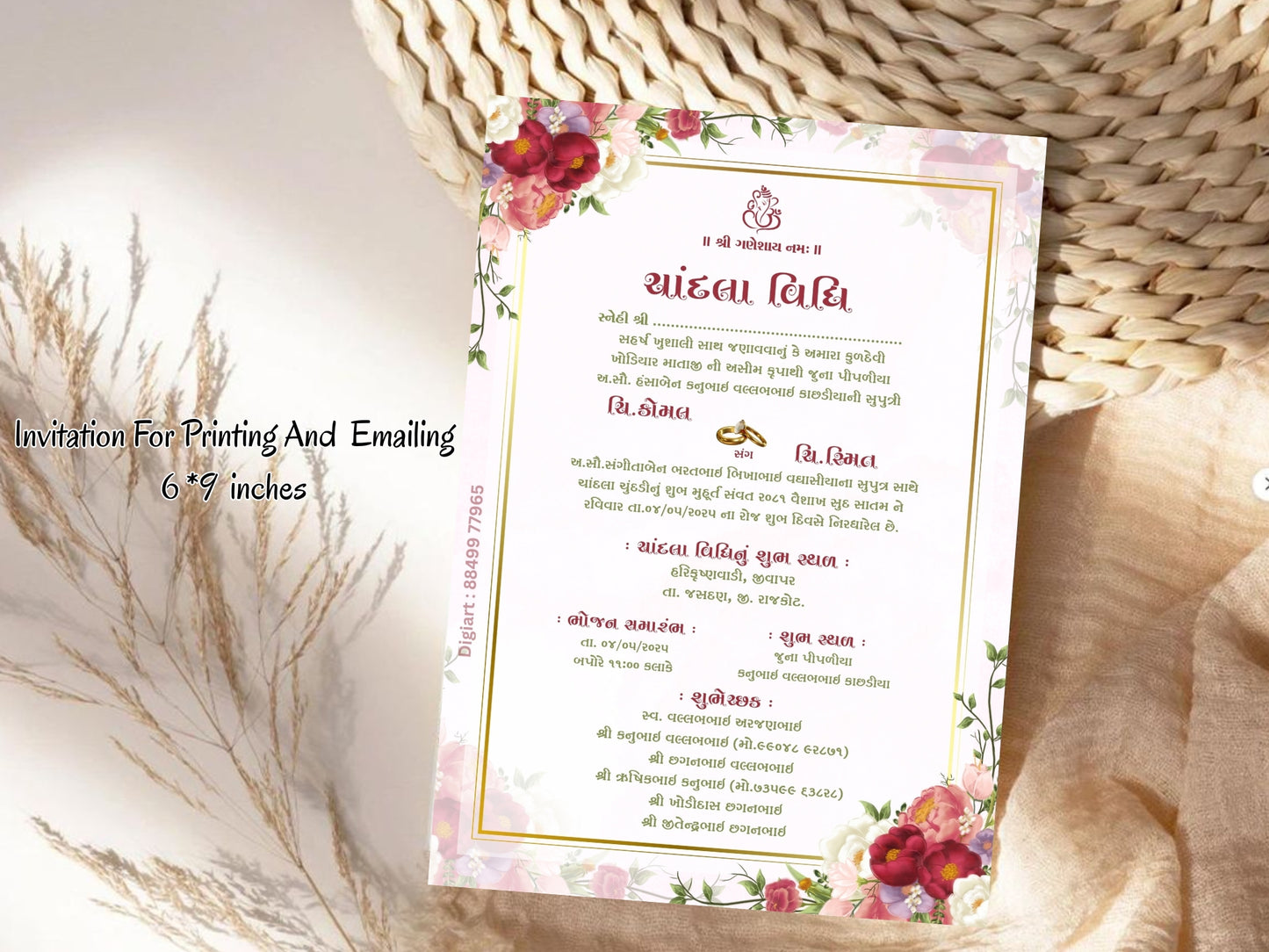 Floral Elegant Theme Chandla Vidhi Card Design in English | Premium Traditional Wedding Invitation