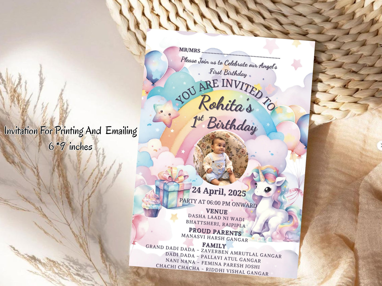 Unicorn Birthday Card Invitation Design for Kids