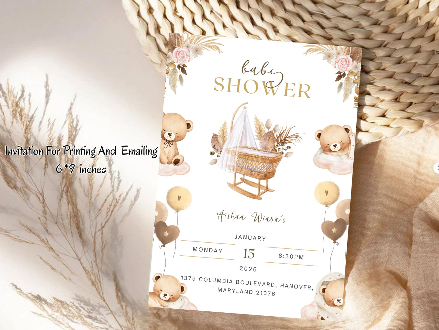 Baby Bear Baby Shower Card – Cute & Elegant Teddy Bear Greeting Card