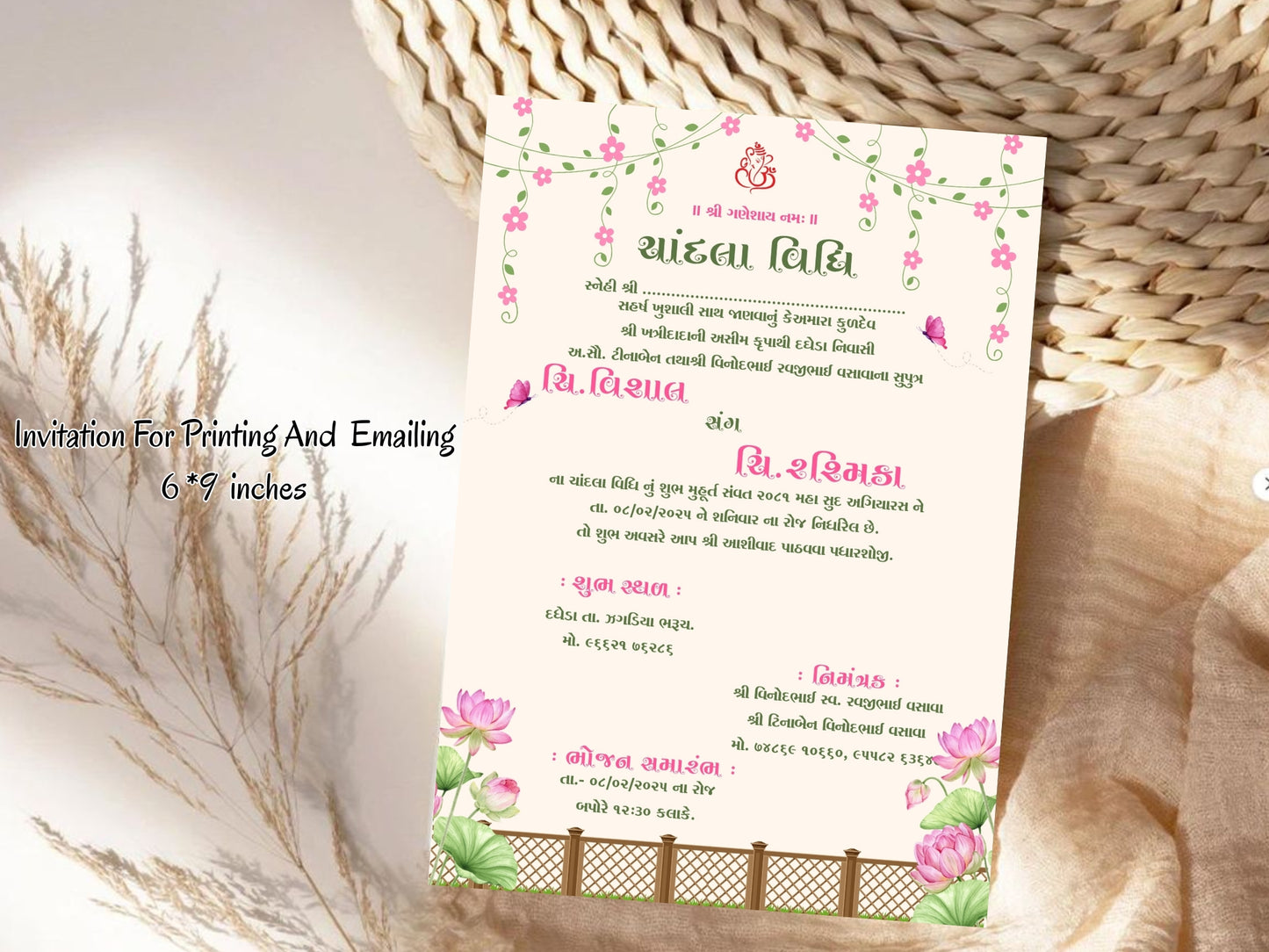 Floral Elegant Chandla Vidhi Card – Minimal Botanical Invitation