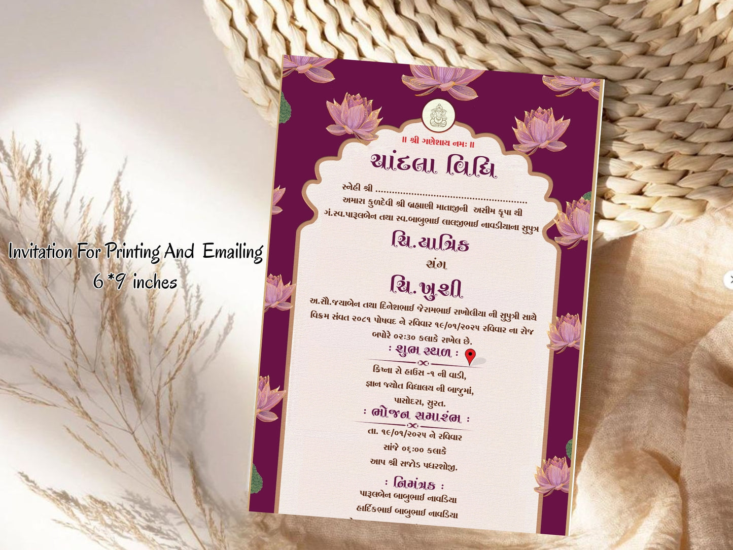 Delicate Floral Chandla Vidhi Card – Modern Elegant Design