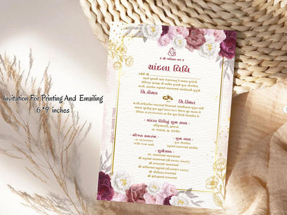 Floral Theme Chandla Vidhi Card Design in English | Elegant Traditional Wedding Invitation