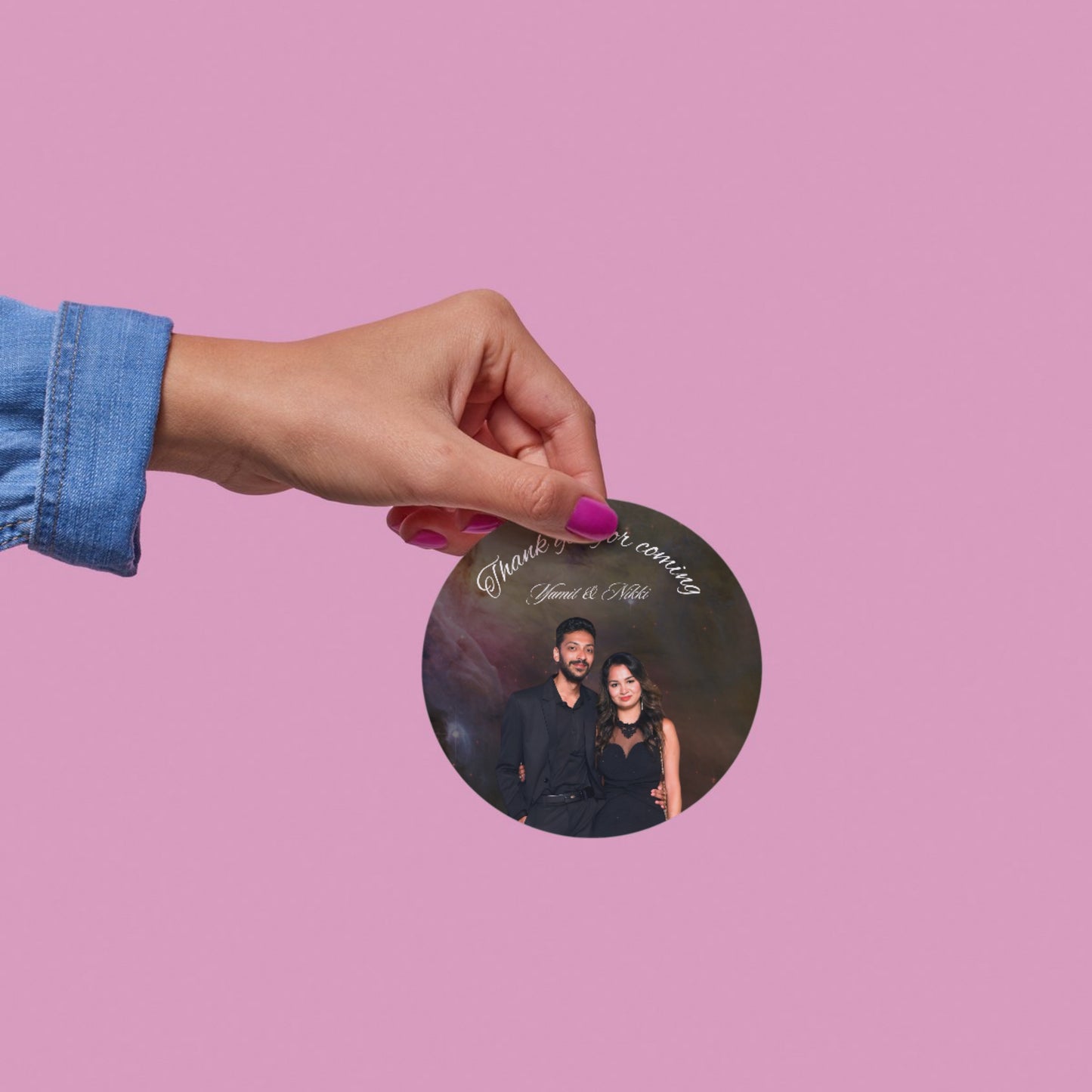 Personalized Black Wedding Thank You Stickers with Couple Picture