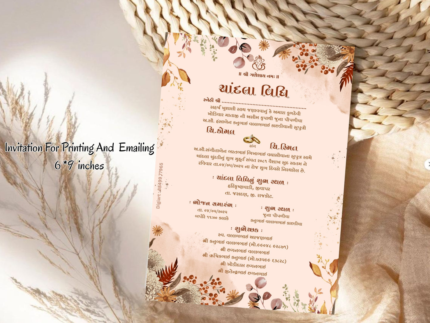 Elegant Floral Theme Chandla Vidhi Card Design in English | Premium Wedding Invitation