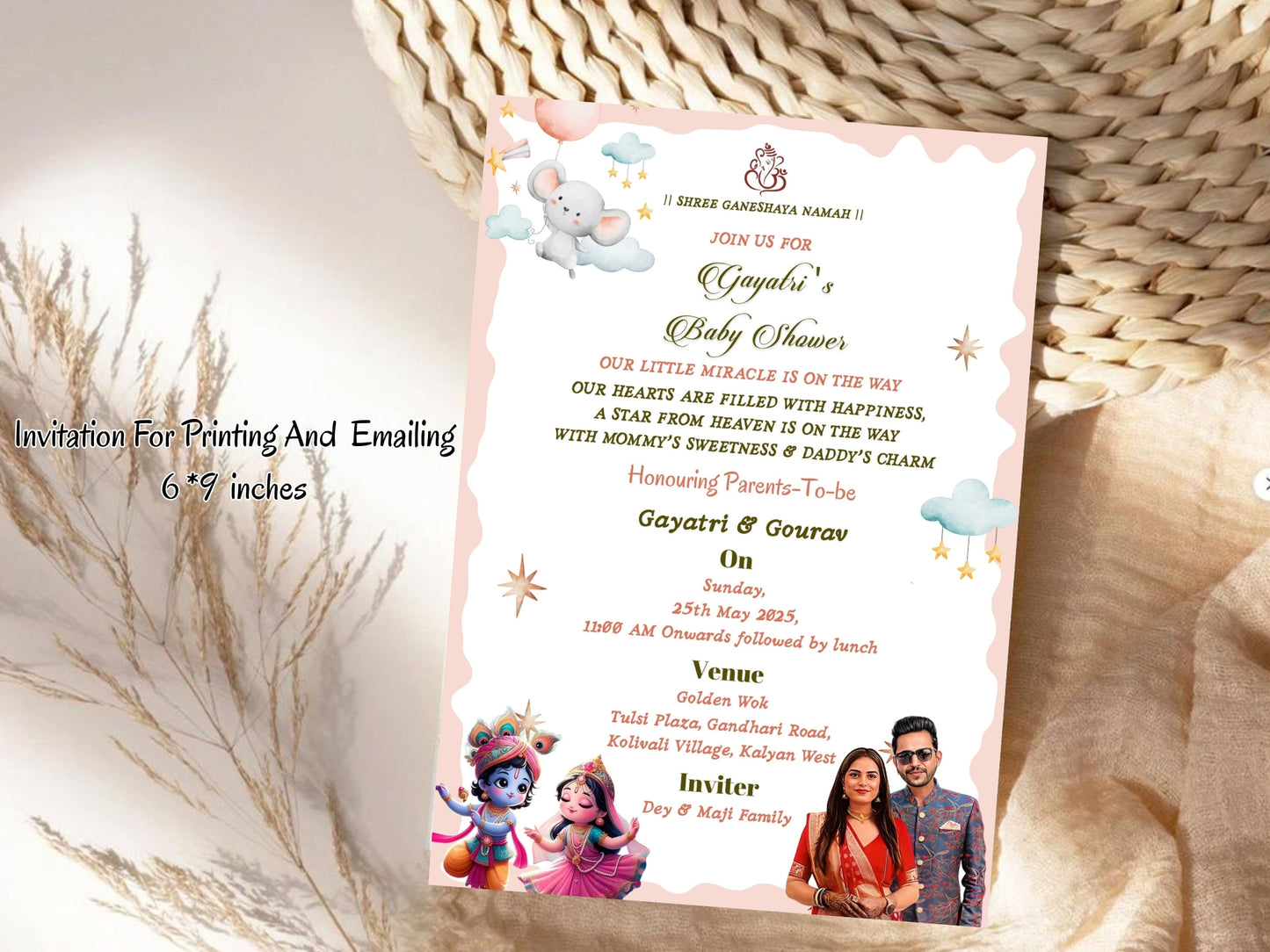 Krishna Theme Baby Shower Invitation – Cute Hindu Baby Shower Card – Printable Template