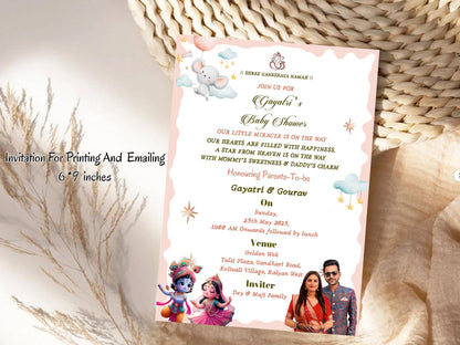 Krishna Theme Baby Shower Invitation – Cute Hindu Baby Shower Card – Printable Template