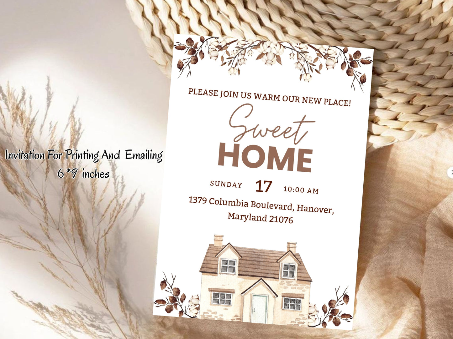 Elegant Floral Housewarming Card – Sophisticated New Home Invitation – Printable Template
