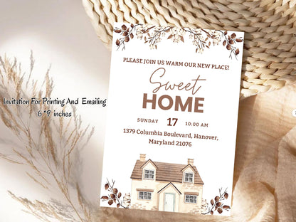 Elegant Floral Housewarming Card – Sophisticated New Home Invitation – Printable Template