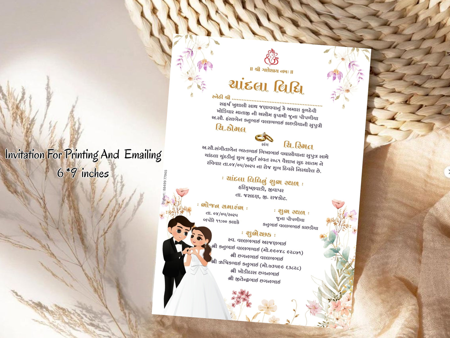 Elegant Floral Theme Chandla Vidhi Card Design in English | Luxury Traditional Wedding Invitation
