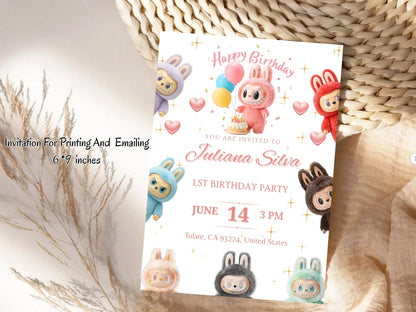 Labubu Theme Birthday Invitation Card – Cute & Playful Party Invite