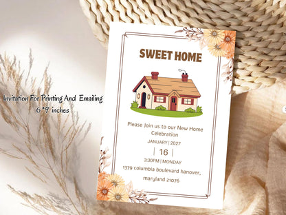 Elegant Floral Housewarming Card – Sophisticated New Home Invitation – Printable Template