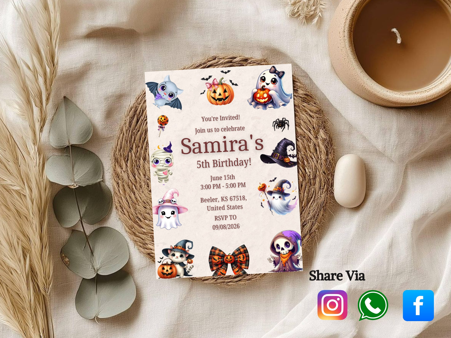 Cute Horror Theme Birthday Invitation Card – Editable Printable Spooky Party Invite – Fun Halloween Birthday Invitation