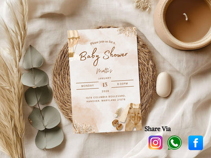 Simple Elegant Baby Shower Card Template – Minimal Neutral Baby Shower Invitation – Printable Digital Download