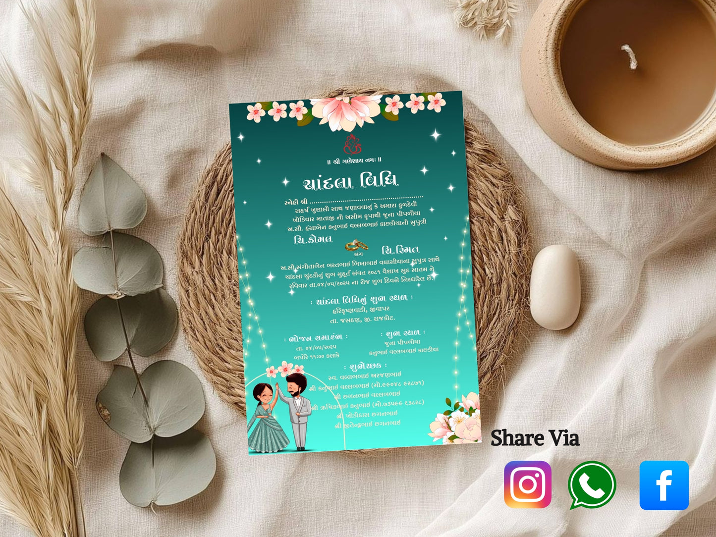 Minimal Elegant Floral Chandla Vidhi Card – Stylish Ceremony Design