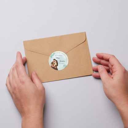 Personalized Wedding Sticker with Couple Photo by DigiArt Invitation