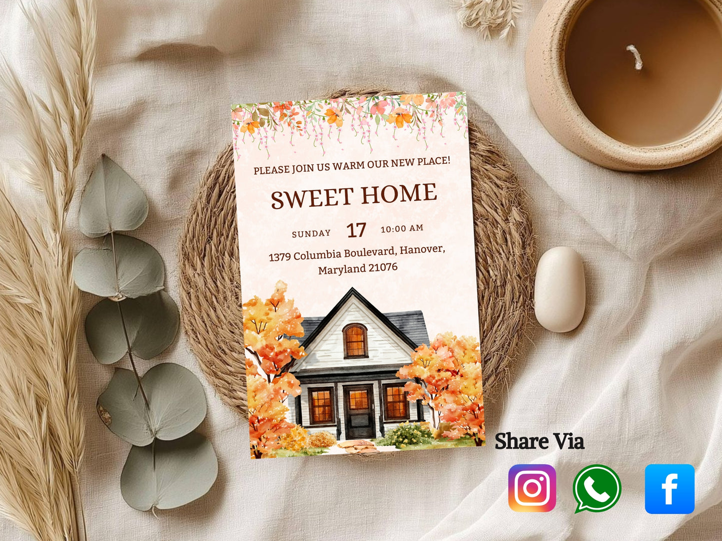 Floral Housewarming Card – Elegant New Home Invitation – Printable Template