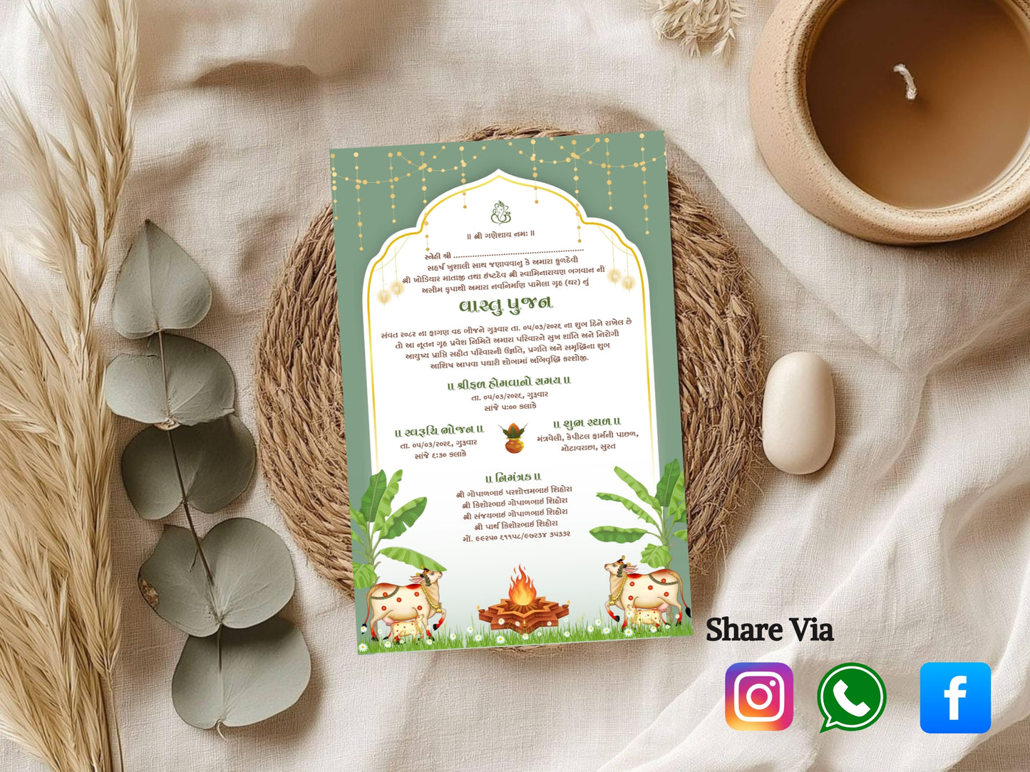 Royal Theme Vastu Pujan Invitation Card | Luxury Griha Pravesh Digital Invite