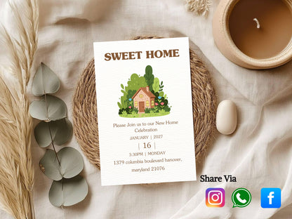 Simple and Elegant Housewarming Card – Minimal New Home Invitation – Printable Template
