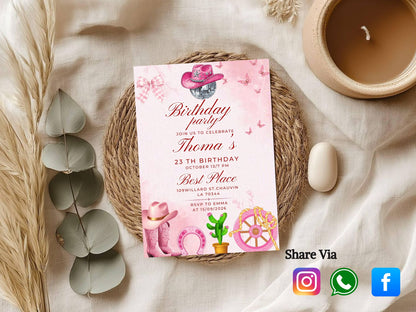 Pink Birthday Party Theme Invitation Card – Cute & Elegant Celebration Invite
