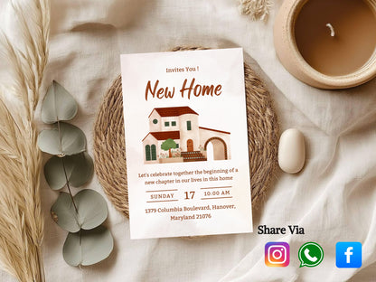 Red Theme Housewarming Card – Bold Elegant New Home Invitation – Printable Template